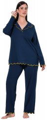Ulla Popken 852573 Пижама с яка тип риза Тъмносиньо