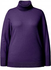 Ulla Popken Turtleneck Ribbed Trim Long Sleeve Sweater Deep Violet
