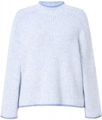 Ulla Popken Striped Wool Blend Turtleneck Sweater Sky Blue