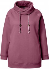 Ulla Popken Drawstring Collar Long Sleeve Sweatshirt Dark Rose