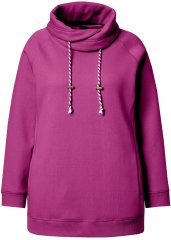 Ulla Popken Drawstring Collar Long Sleeve Sweatshirt Berry