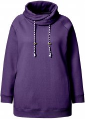 Ulla Popken Drawstring Collar Long Sleeve Sweatshirt Deep Violet