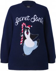 Ulla Popken Christmas Motif Classic Fit Sweater Navy