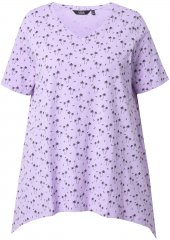 Ulla Popken Palm Tree Print Pointed Hem Tee Lavender