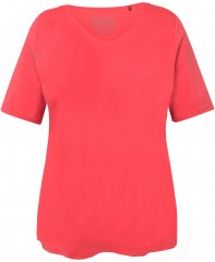 Ulla Popken Double Layer Rounded V-Neck Slim Fit Tee Dark Coral
