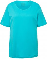 Ulla Popken Double Layer Rounded V-Neck Slim Fit Tee Deep Aqua