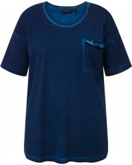 Ulla Popken Cold Dye Ruffle Edge Pocket Tee Dark Blue