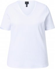 Ulla Popken Satin Trimmed Ribbed Jersey Short Sleeve T-Shirt Snow White