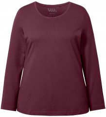 Ulla Popken Basic Round Neck Long Sleeve Slim Fit Cotton Tee Dark Berry