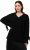 Ulla Popken Lace-Up Cuff Long Sleeve V-Neck Sweater Black - Суичъри & cуичъри с качулка - 