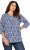 Ulla Popken Floral 3/4 Sleeve V-Neck A-Line Tee Blue - Тениски - 
