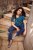 Ulla Popken Tile Print Short Sleeve Pleated Tee Teal - Печатни тениски за жени - 