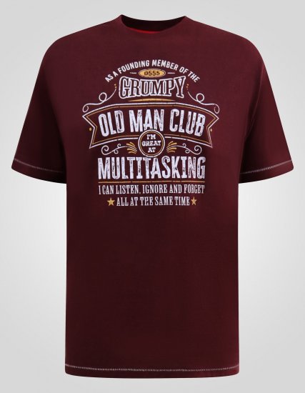 D555 Baldwin Grumpy Old Man Club Print Crew Neck T-shirt Burgundy/ Black Twist - Тениски - мъжки тениски големи размери