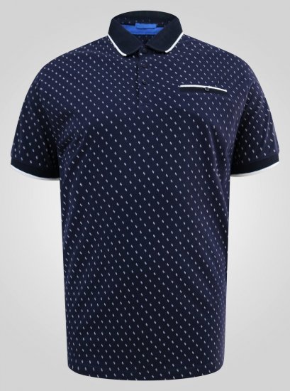 D555 Reid AOP Polo With Jacquard Collar, Pocket And Cuffs Нейви - Поло тениски - мъжки тениски с яка големи размери