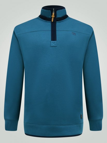 D555 Conway 1 1/4 Zip Neck Fleece Sweatshirt With Bear Logo Teal - Суичъри & cуичъри с качулка - мъжки суичъри големи размери