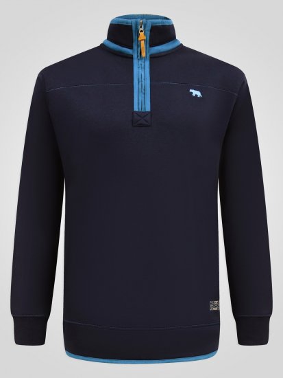 D555 Conway 2 1/4 Zip Neck Fleece Sweatshirt With Bear Logo Нейви - Суичъри & cуичъри с качулка - мъжки суичъри големи размери