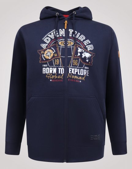 D555 Hector Adventurer Printed Zip Through Hoody Нейви - Суичъри & cуичъри с качулка - мъжки суичъри големи размери