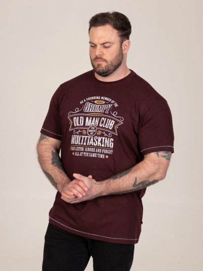 D555 Baldwin Grumpy Old Man Club Print Crew Neck T-shirt Burgundy/ Black Twist - Тениски - мъжки тениски големи размери