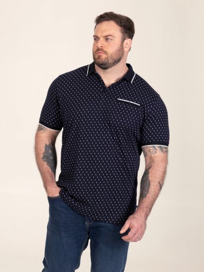 D555 Reid AOP Polo With Jacquard Collar, Pocket And Cuffs Нейви - Поло тениски - мъжки тениски с яка големи размери