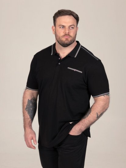 D555 Potts Jersey Polo With Jacquard Collar & Cuffs Черно - Поло тениски - мъжки тениски с яка големи размери