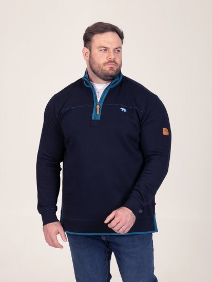 D555 Conway 2 1/4 Zip Neck Fleece Sweatshirt With Bear Logo Нейви - Суичъри & cуичъри с качулка - мъжки суичъри големи размери