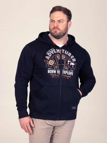 D555 Hector Adventurer Printed Zip Through Hoody Нейви - Суичъри & cуичъри с качулка - мъжки суичъри големи размери