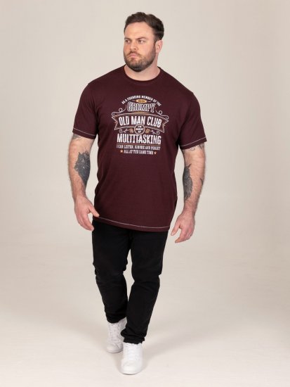 D555 Baldwin Grumpy Old Man Club Print Crew Neck T-shirt Burgundy/ Black Twist - Тениски - мъжки тениски големи размери