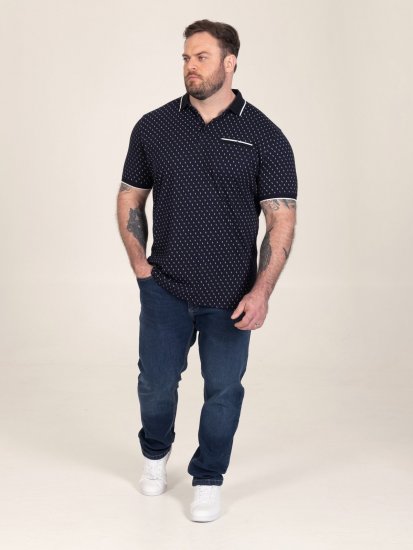 D555 Reid AOP Polo With Jacquard Collar, Pocket And Cuffs Нейви - Поло тениски - мъжки тениски с яка големи размери