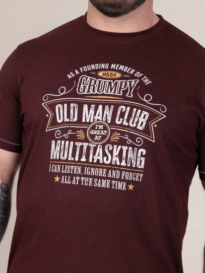 D555 Baldwin Grumpy Old Man Club Print Crew Neck T-shirt Burgundy/ Black Twist - Тениски - мъжки тениски големи размери
