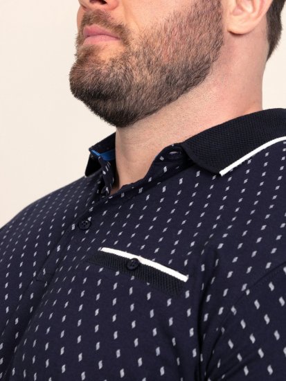 D555 Reid AOP Polo With Jacquard Collar, Pocket And Cuffs Нейви - Поло тениски - мъжки тениски с яка големи размери