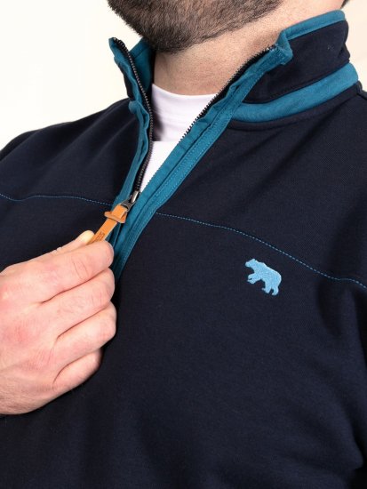 D555 Conway 2 1/4 Zip Neck Fleece Sweatshirt With Bear Logo Нейви - Суичъри & cуичъри с качулка - мъжки суичъри големи размери