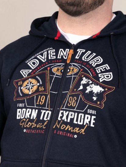 D555 Hector Adventurer Printed Zip Through Hoody Нейви - Суичъри & cуичъри с качулка - мъжки суичъри големи размери