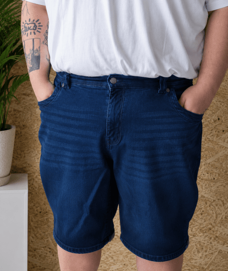 Kam Jeans Pepe Knitted Denim Shorts Random Mid Wash Blue - Шорти - мъжки къси панталони големи размери