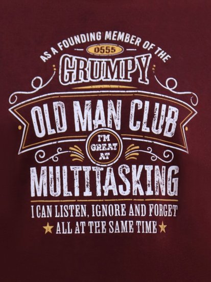 D555 Baldwin Grumpy Old Man Club Print Crew Neck T-shirt Burgundy/ Black Twist - Тениски - мъжки тениски големи размери
