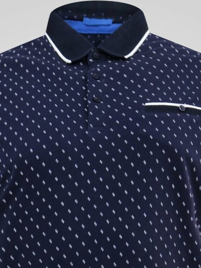 D555 Reid AOP Polo With Jacquard Collar, Pocket And Cuffs Нейви - Поло тениски - мъжки тениски с яка големи размери