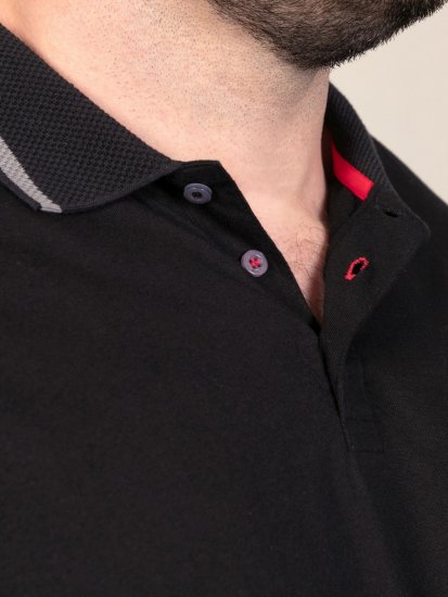 D555 Potts Jersey Polo With Jacquard Collar & Cuffs Черно - Поло тениски - мъжки тениски с яка големи размери