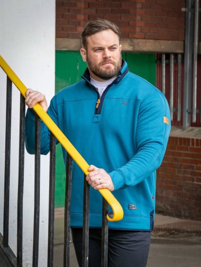 D555 Conway 1 1/4 Zip Neck Fleece Sweatshirt With Bear Logo Teal - Суичъри & cуичъри с качулка - мъжки суичъри големи размери