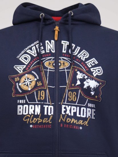 D555 Hector Adventurer Printed Zip Through Hoody Нейви - Суичъри & cуичъри с качулка - мъжки суичъри големи размери