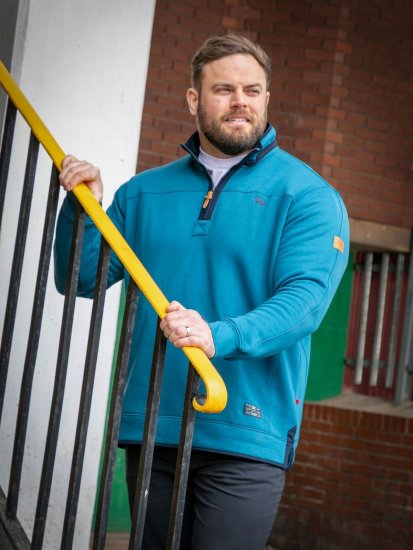 D555 Conway 1 1/4 Zip Neck Fleece Sweatshirt With Bear Logo Teal - Суичъри & cуичъри с качулка - мъжки суичъри големи размери