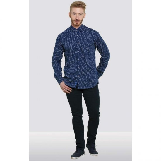 D555 Bainton Long Sleeve Shirt Navy - Ризи - мъжки ризи големи размери