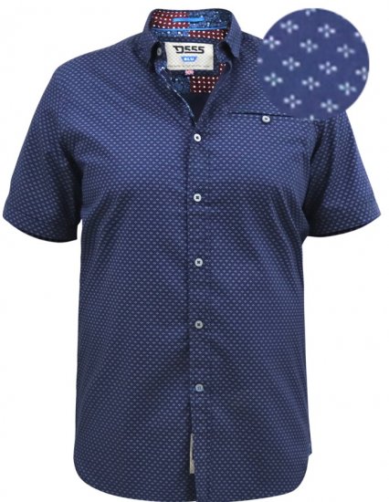 D555 Telford S/S Micro Ao Print Shirt Navy - Ризи - мъжки ризи големи размери