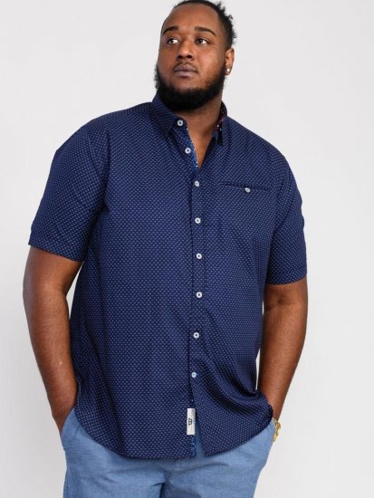 D555 Telford S/S Micro Ao Print Shirt Navy - Ризи - мъжки ризи големи размери