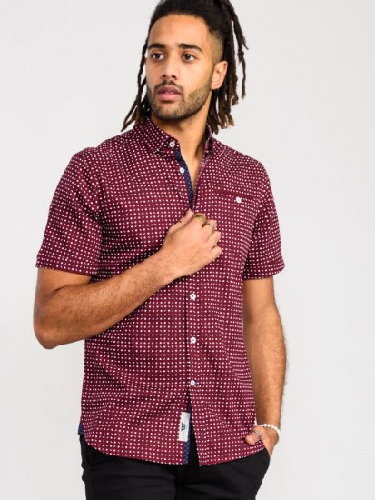 D555 Hillcrest S/S Micro Ao Print Shirt Burgundy - Ризи - мъжки ризи големи размери