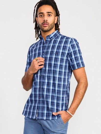 D555 Walcot Check Button Down Collar S/S Shirt Navy - Ризи - мъжки ризи големи размери
