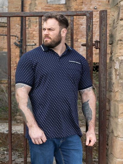 D555 Reid AOP Polo With Jacquard Collar, Pocket And Cuffs Нейви - Поло тениски - мъжки тениски с яка големи размери