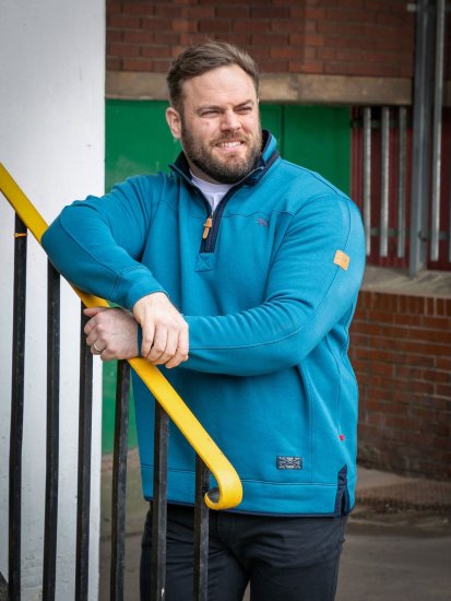 D555 Conway 1 1/4 Zip Neck Fleece Sweatshirt With Bear Logo Teal - Суичъри & cуичъри с качулка - мъжки суичъри големи размери