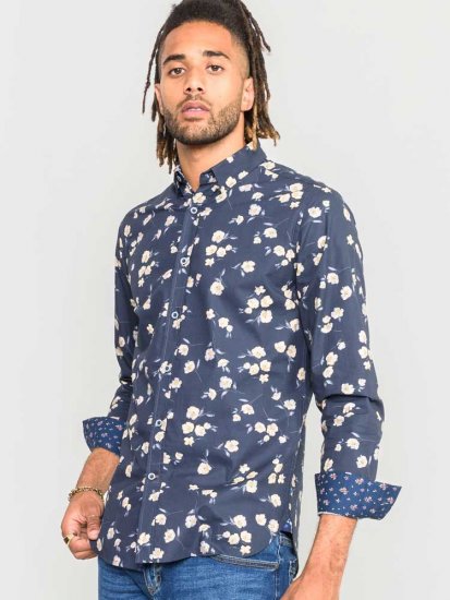 D555 Rooksey Floral Print Shirt Navy - Ризи - мъжки ризи големи размери