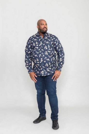 D555 Rooksey Floral Print Shirt Navy - Ризи - мъжки ризи големи размери