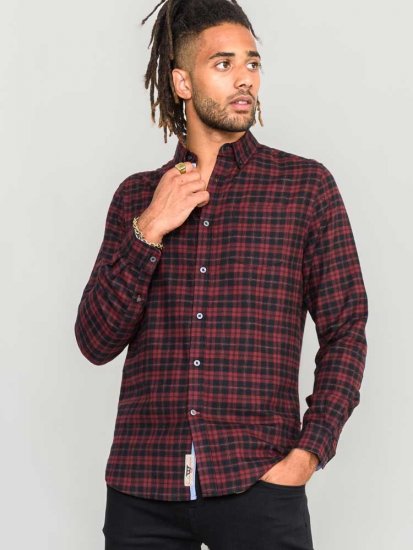 D555 Holton Dark Red Checked Flannel Shirt - Ризи - мъжки ризи големи размери