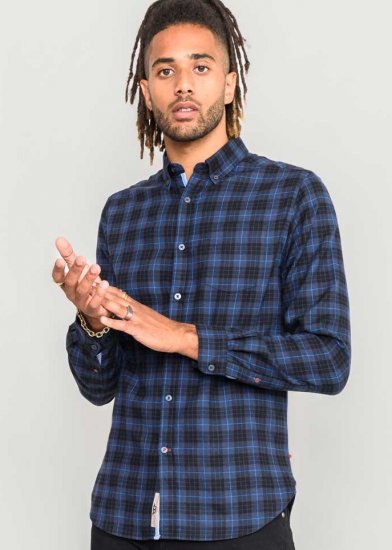 D555 Dovercourt Flannel Check Shirt Blue and Black - Ризи - мъжки ризи големи размери